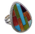 Multicolor Inlay Southwestern Silver Ring Size 8-1/2 EX50755